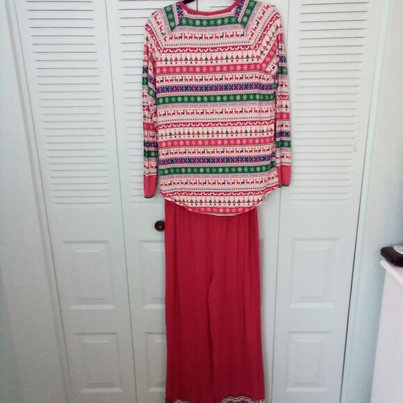 MATILDA JANE S CHRISTMAS PAJAMA SET SNOW FLAKES REINDEERS TREES STRIPED HENLEY - Picture 3 of 10